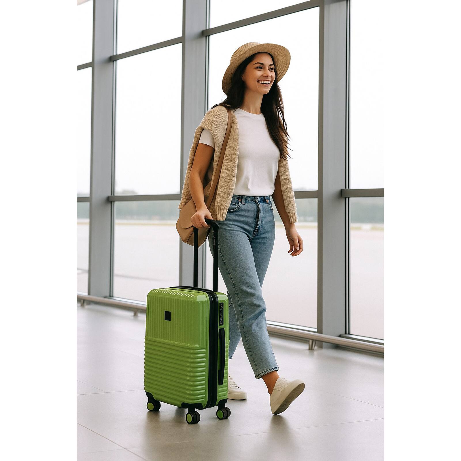 Angle. World Traveler - Tonal 20" Lightweight Polycarbonate Expandable Carry-On Spinner Luggage with TSA Lock - Matcha.