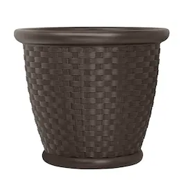Suncast - Resin Wicker Decorative Garden Flower Planter - Brown