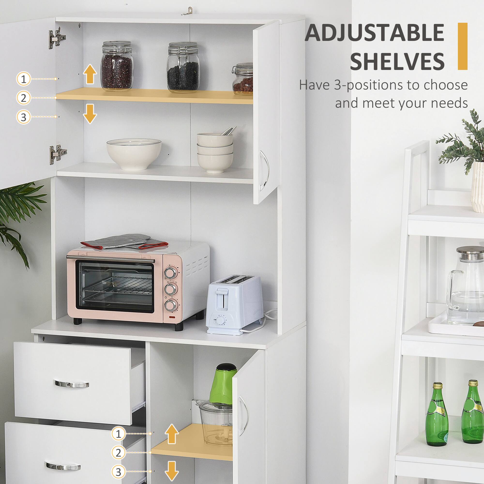 1 2 3  ADJUSTABLE SHELVES Have 3-positions to choose and meet your needs 1 2 3