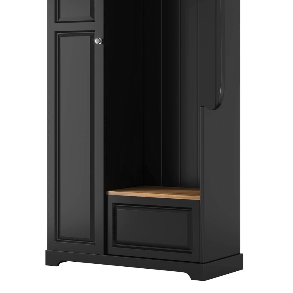 Alt View 9. Loheer - Loheer black hall tree with flip-up bench, adjustable shelves, tall cabinet - Black.