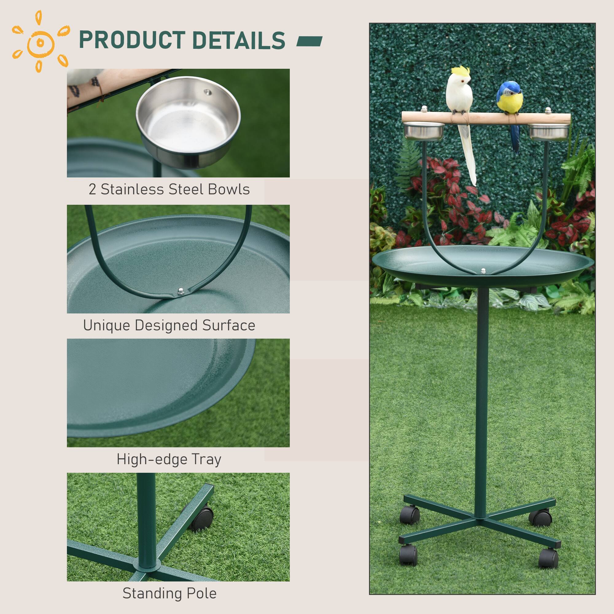 PRODUCT DETAILS

- 2 Stainless Steel Bowls
- Unique Designed Surface
- High-edge Tray
- Standing Pole
