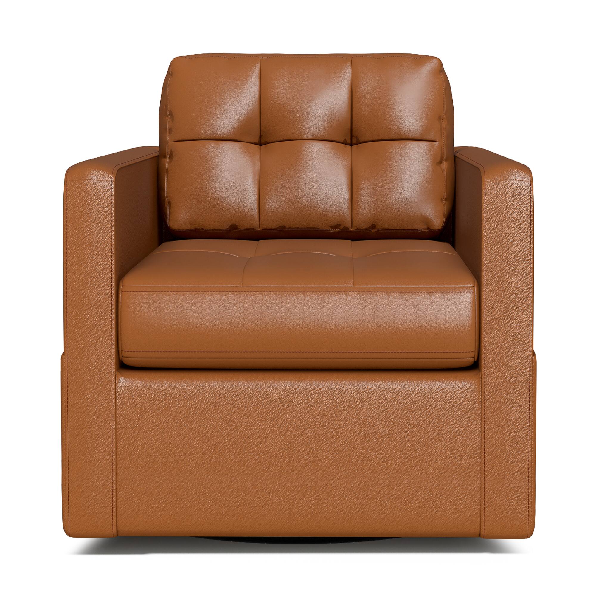 Angle. Brick Attic - 34.3″Wide Leather Swivel Armchair with Upholstered Base,360°  Rotation Ergonomic Lounge Chair - Brown.