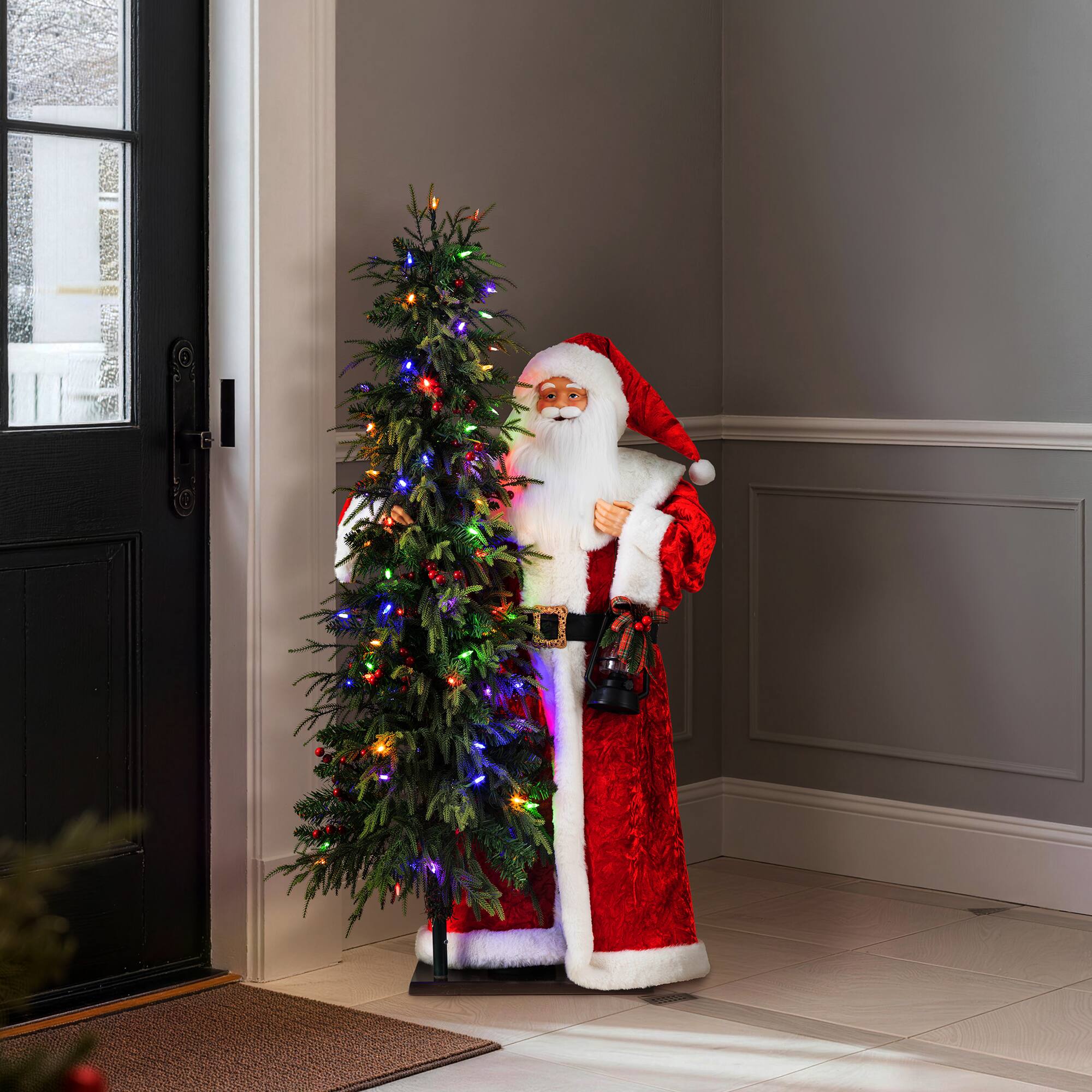 Alt View 5. Glitzhome - 3.5FT Oversized Traditional Santa with 4FT Lighted Greenery PE Dripping Christmas Tree - Multi-Colored.
