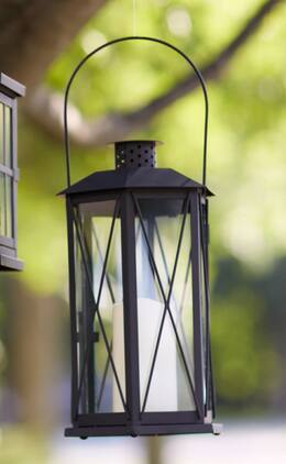 Melrose - 14.5" Cottage Style Glass Lantern with LED Flameless Pillar Candle - Black