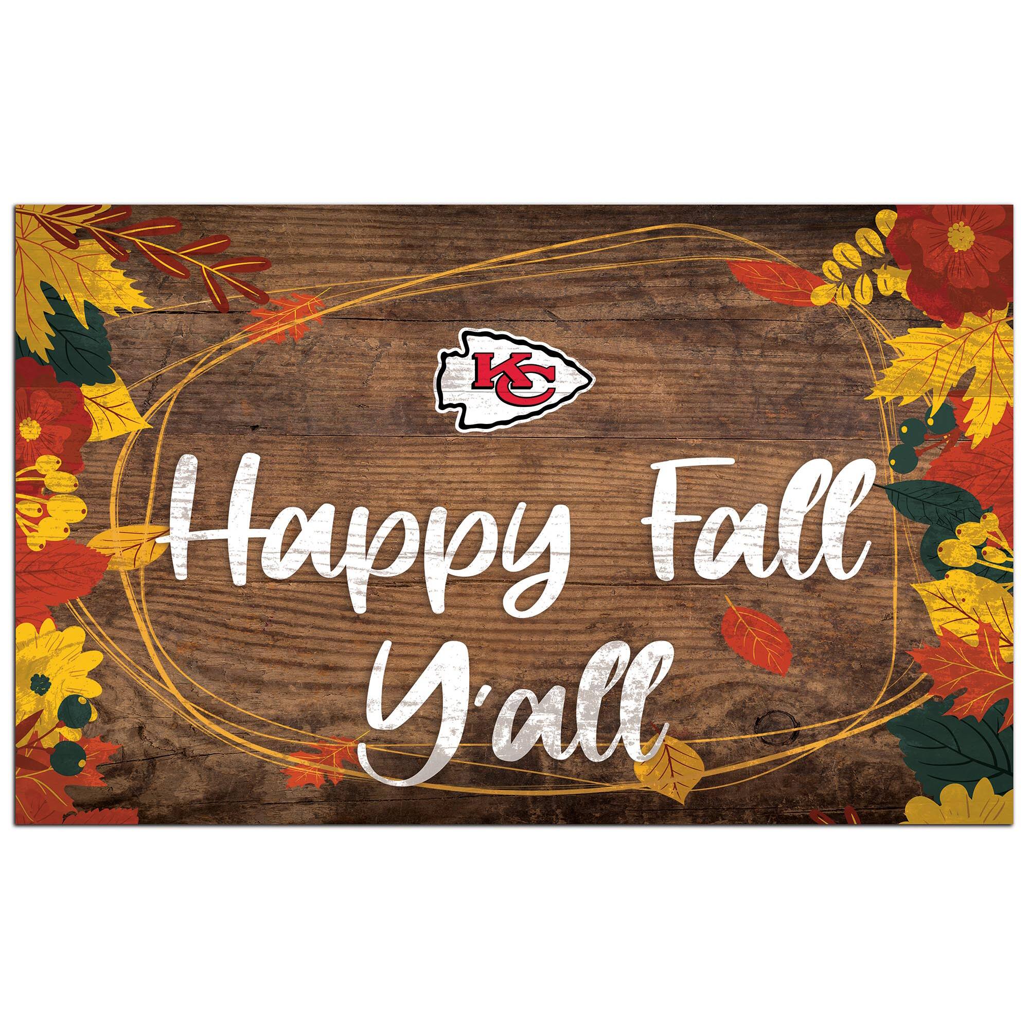 Fan Creations - Kansas City Chiefs 11'' x 19'' Happy Fall Y'all Sign - Brown