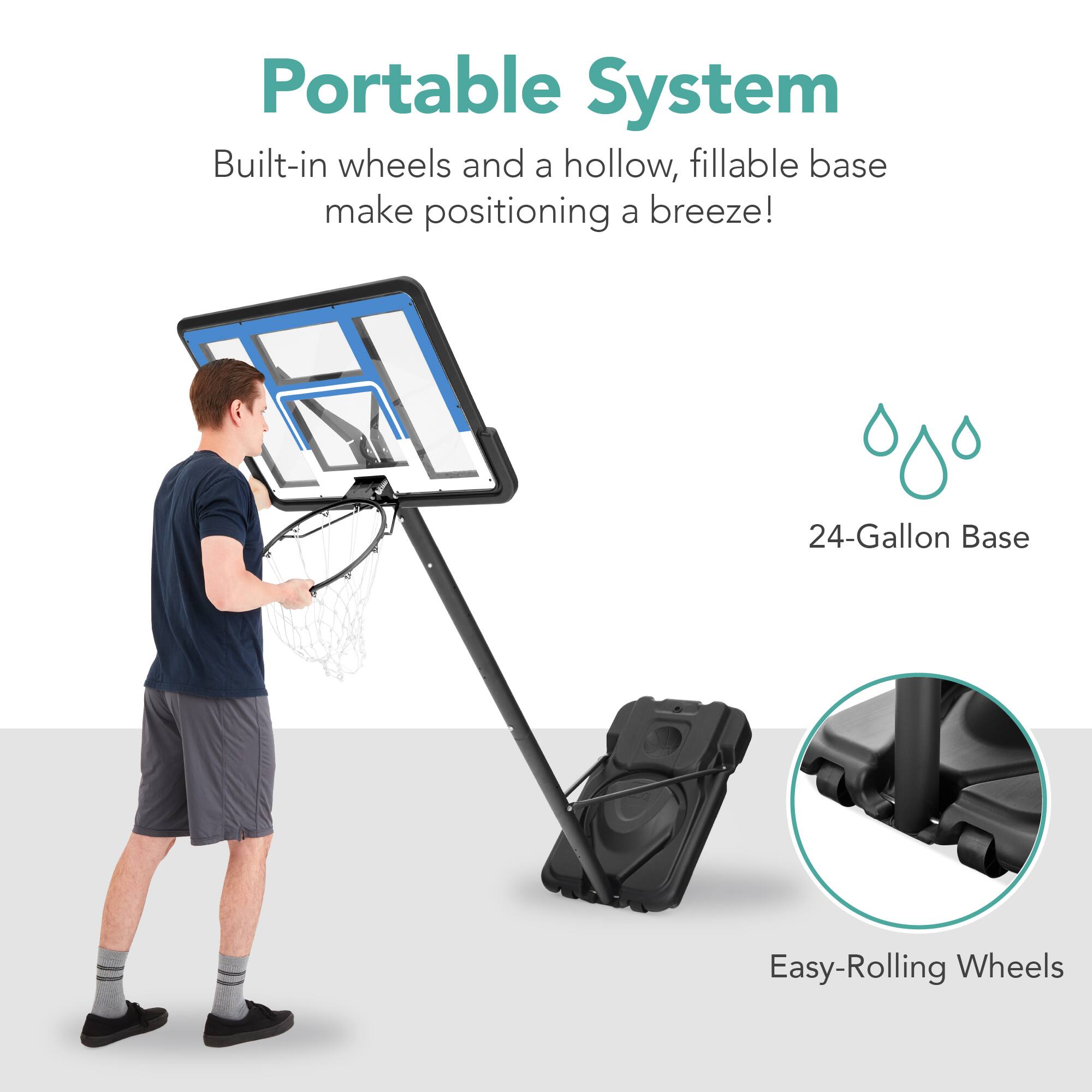 Portable System

Built-in wheels and a hollow, fillable base make positioning a breeze!

24-Gallon Base

Easy-Rolling Wheels