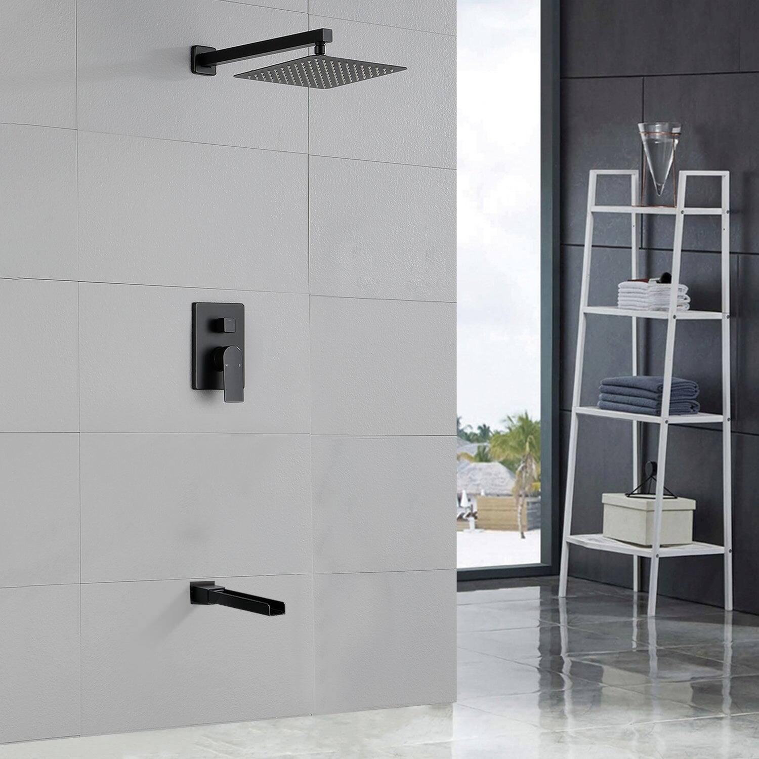 Alt View 4. Boyel Living - Black Shower Set 10 Inch SUS304 Top Spray Waterfall Spout cUPC Pressure Balance Valve - Matte Black.