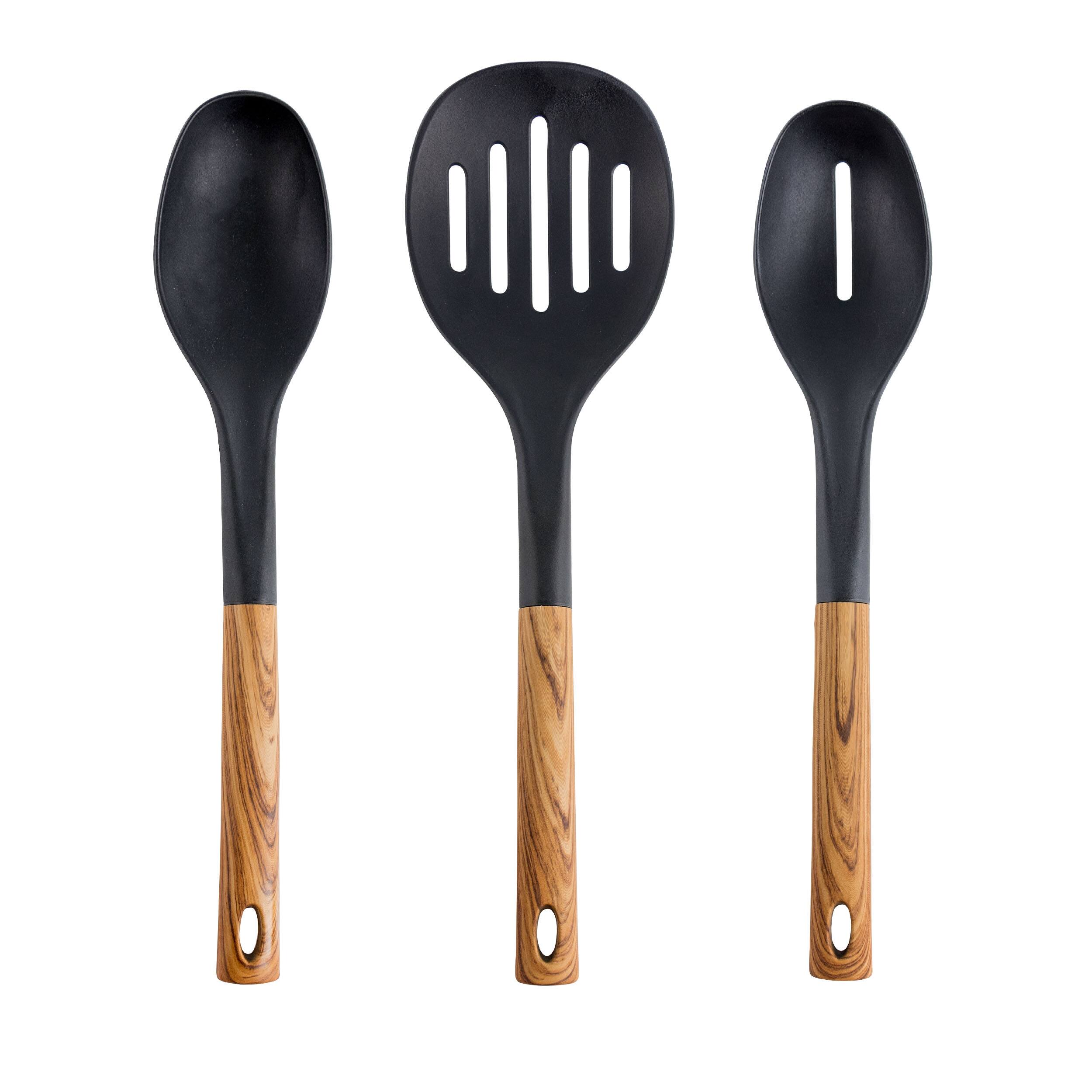 Alt View 2. MegaChef - MegaChef Black Nylon Cooking Utensils with Wood Design, Set of 7 - Black.