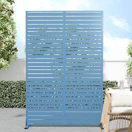 PexFix - 72 in. x 47 in. Louvered Pattern Metal Outdoor Privacy Screen & Panels, Freestanding Garden Divider Fence - Midnight Blue