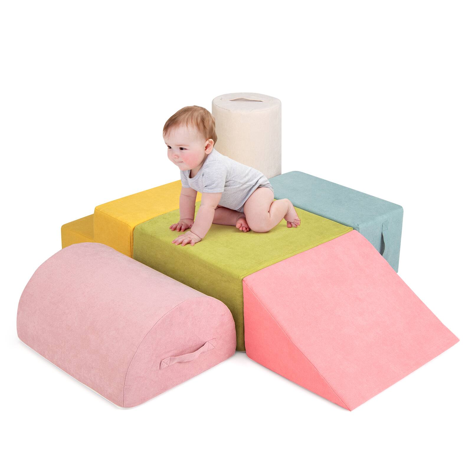 Front. Gymax - Gymax 6 Pcs Toddler Climbing Blocks w/ H&les Chenille Fabric Cover Corner Play Gym Multicolor - Multicolor.