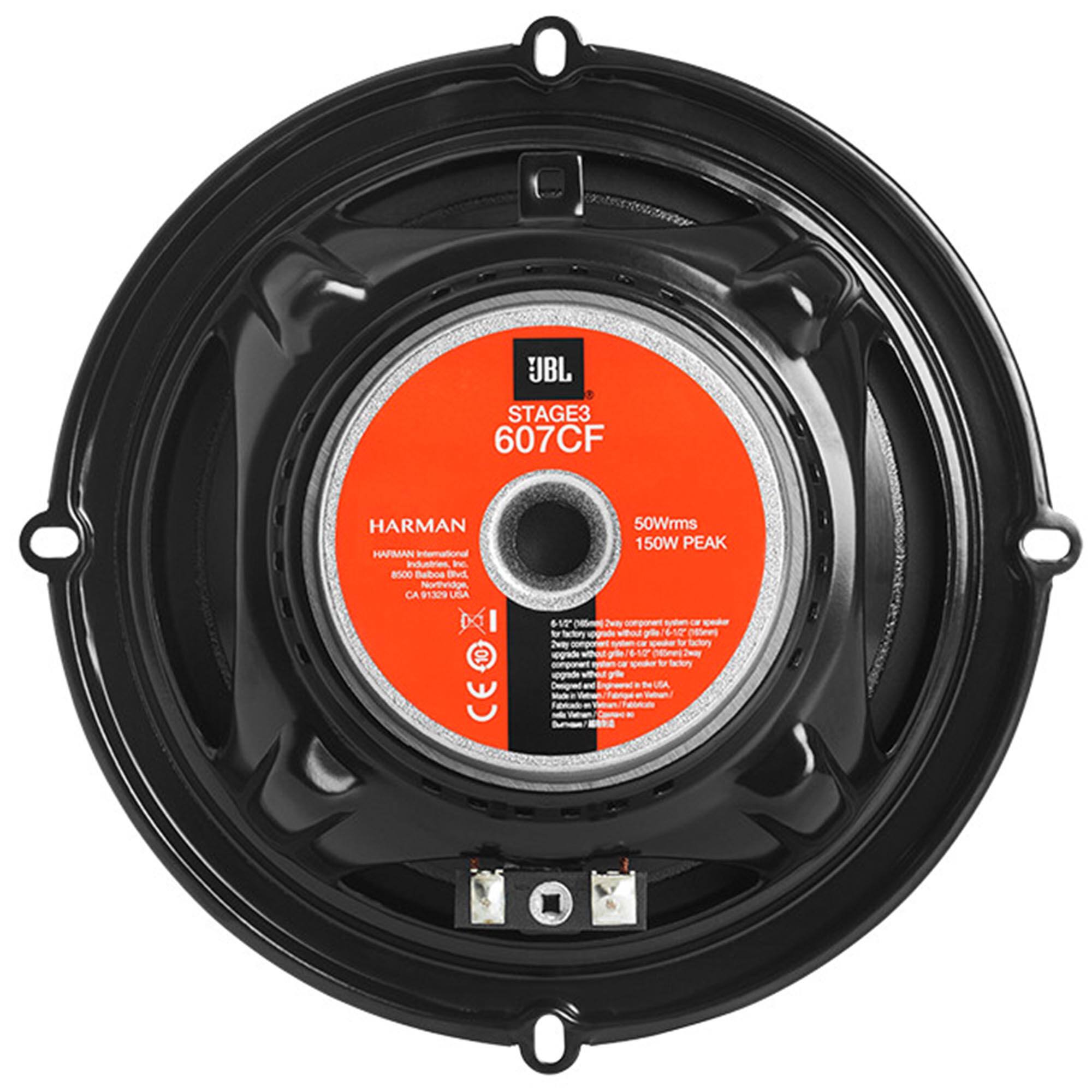 UBL  
STAGE3  
607CF  
HARMAN  
HARMAN International Industries  
4500 Radnor Blvd.  
Northridge, CA 91324  
50W rms  
150W PEAK  
6-15 ohms  
CE  
Jet component speaker  
Made in China  
6.5"  
50W rms  
150W PEAK  
6-15 ohms  
CE  
Jet component speaker  
Made in China