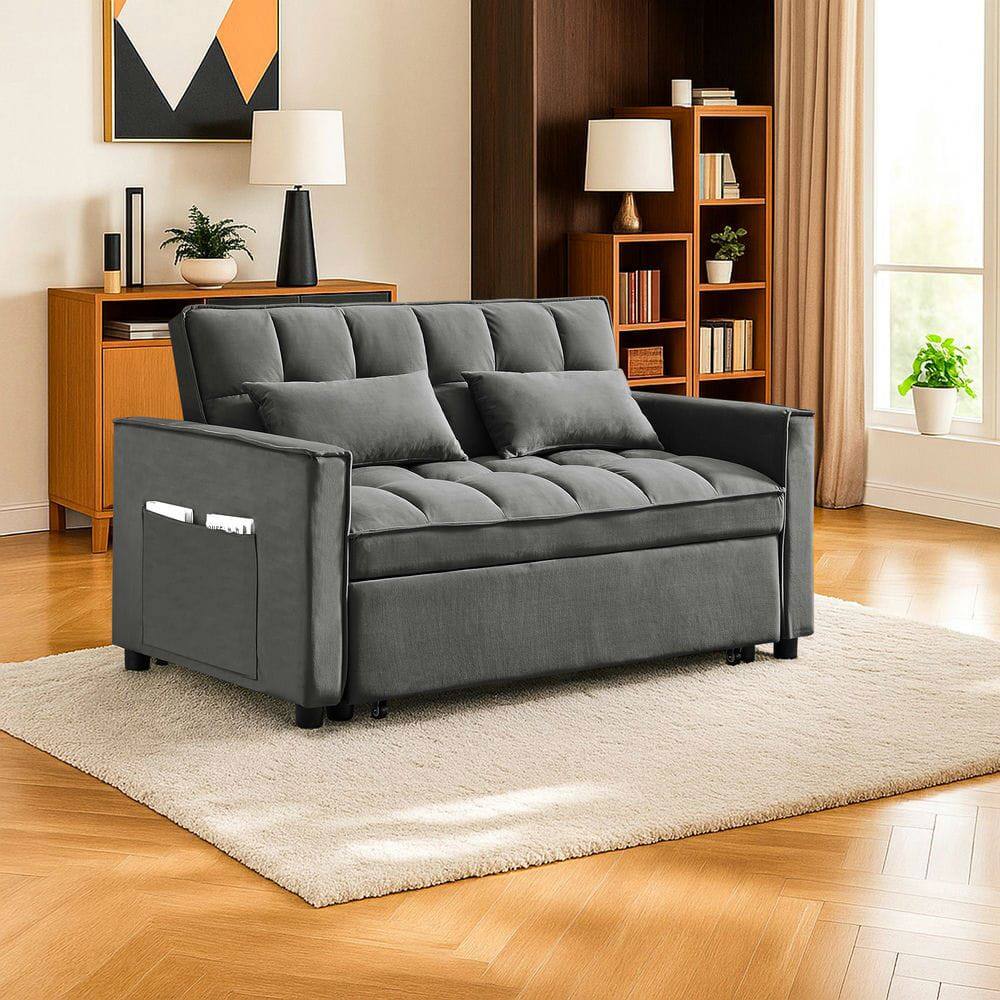Alt View 5. Resenkos - 54 Inch Adjustable Sofa Bed with Adjustable Backrest, Dual Armrests and Side Storage Pocket for Living Room - Medium grey.