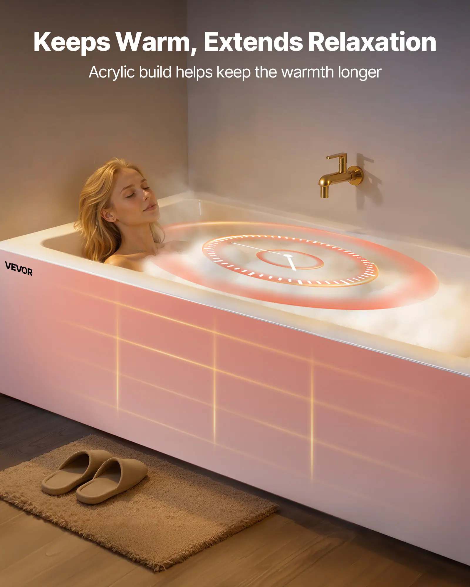 Keeps Warm, Extends Relaxation  
Acrylic build helps keep the warmth longer