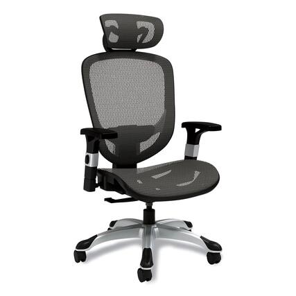 Front. Alera - REMOVE - Minerva Ergonomic Mesh Swivel Task Chair, Supports Up to 275 lb, 17.24 to 20.98 , Gray Seat/Back, Silver Base - Black.
