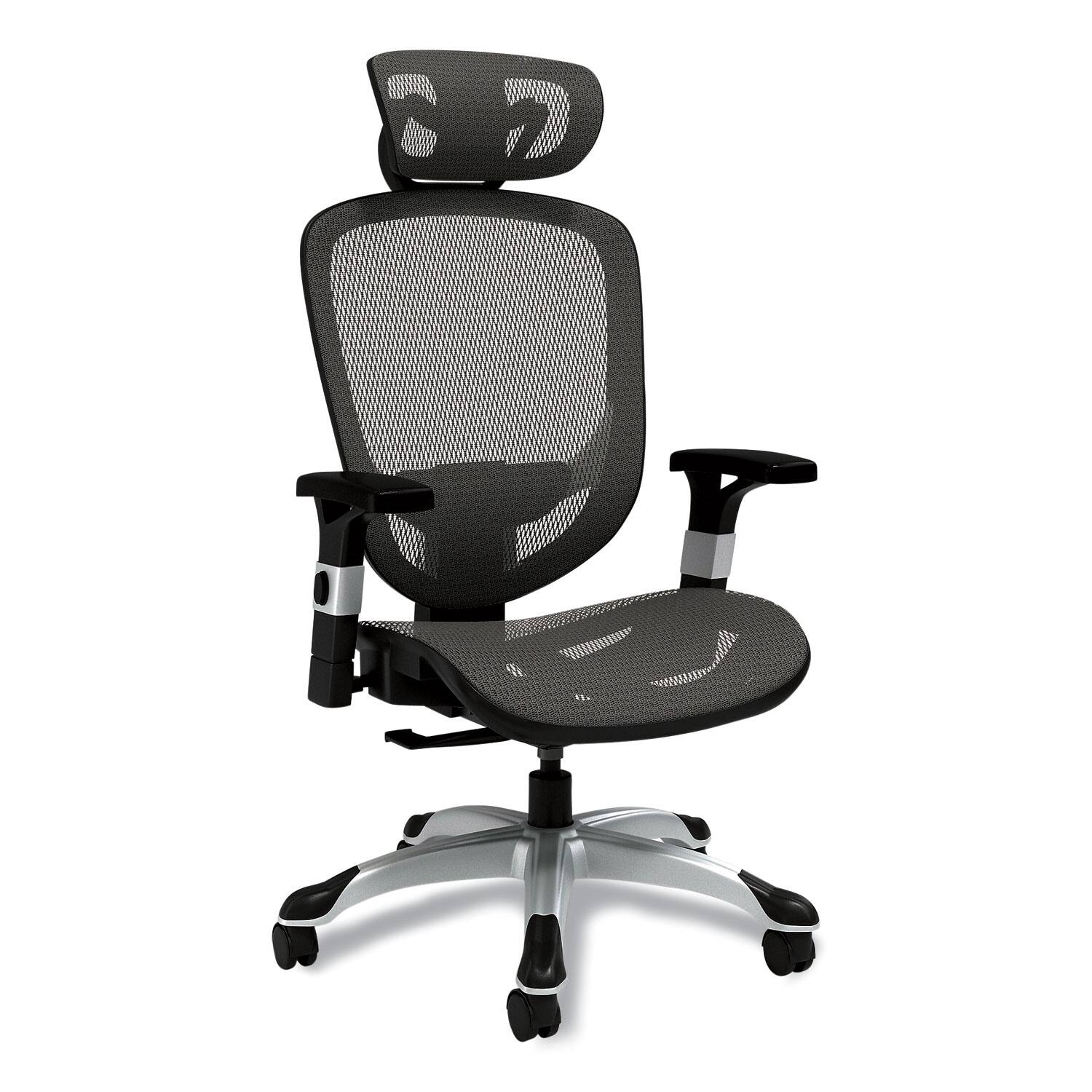 Front. Alera - REMOVE - Minerva Ergonomic Mesh Swivel Task Chair, Supports Up to 275 lb, 17.24 to 20.98 , Gray Seat/Back, Silver Base - Black.