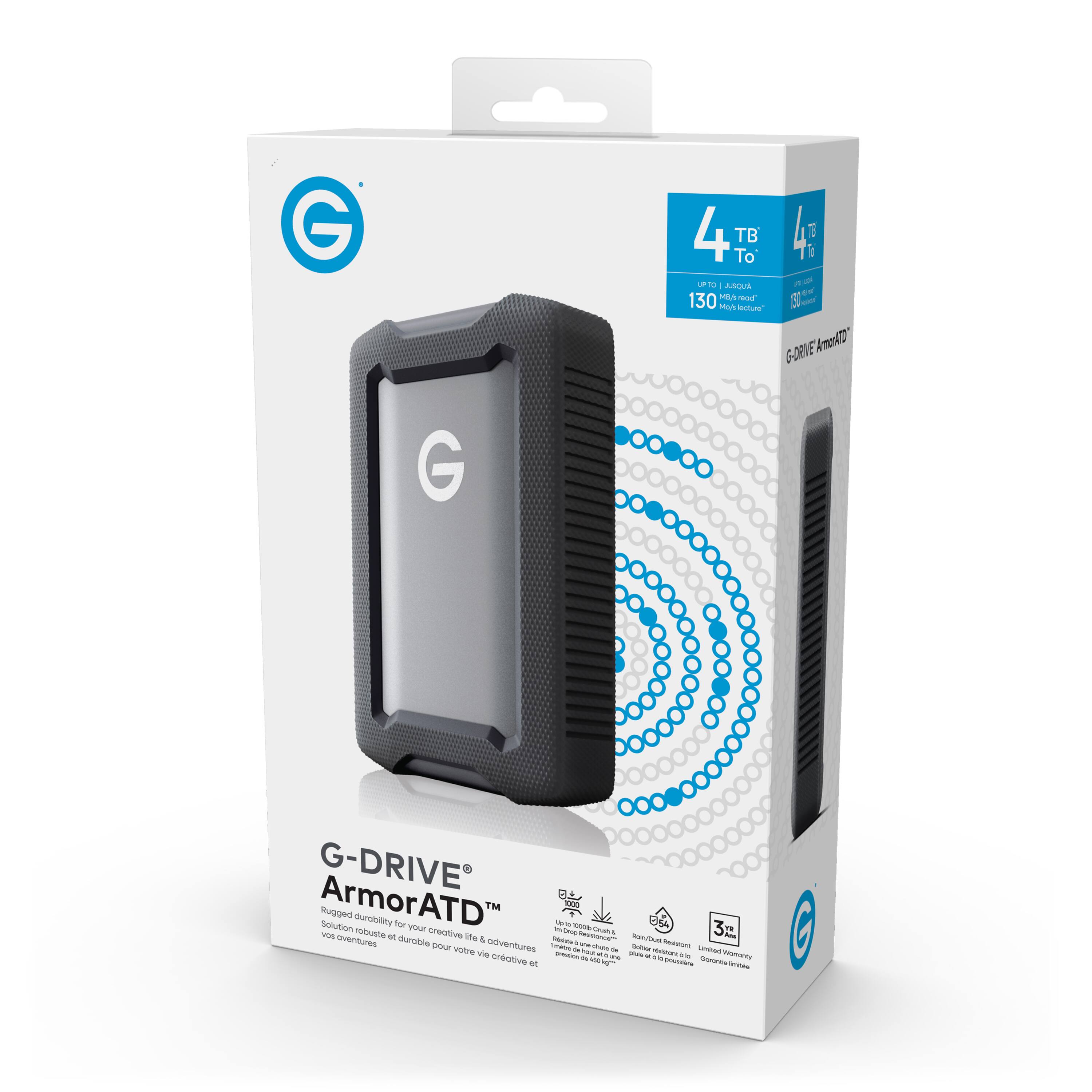 G-DRIVE ArmorATD  
4 TB  
130 MB/s  
Rugged durability for your creative life & adventures