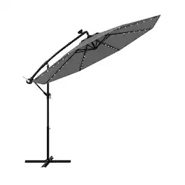 Costway - 10 Ft Patio Solar LED 40 Lights Offset Umbrella Crank Cross Base - Gray