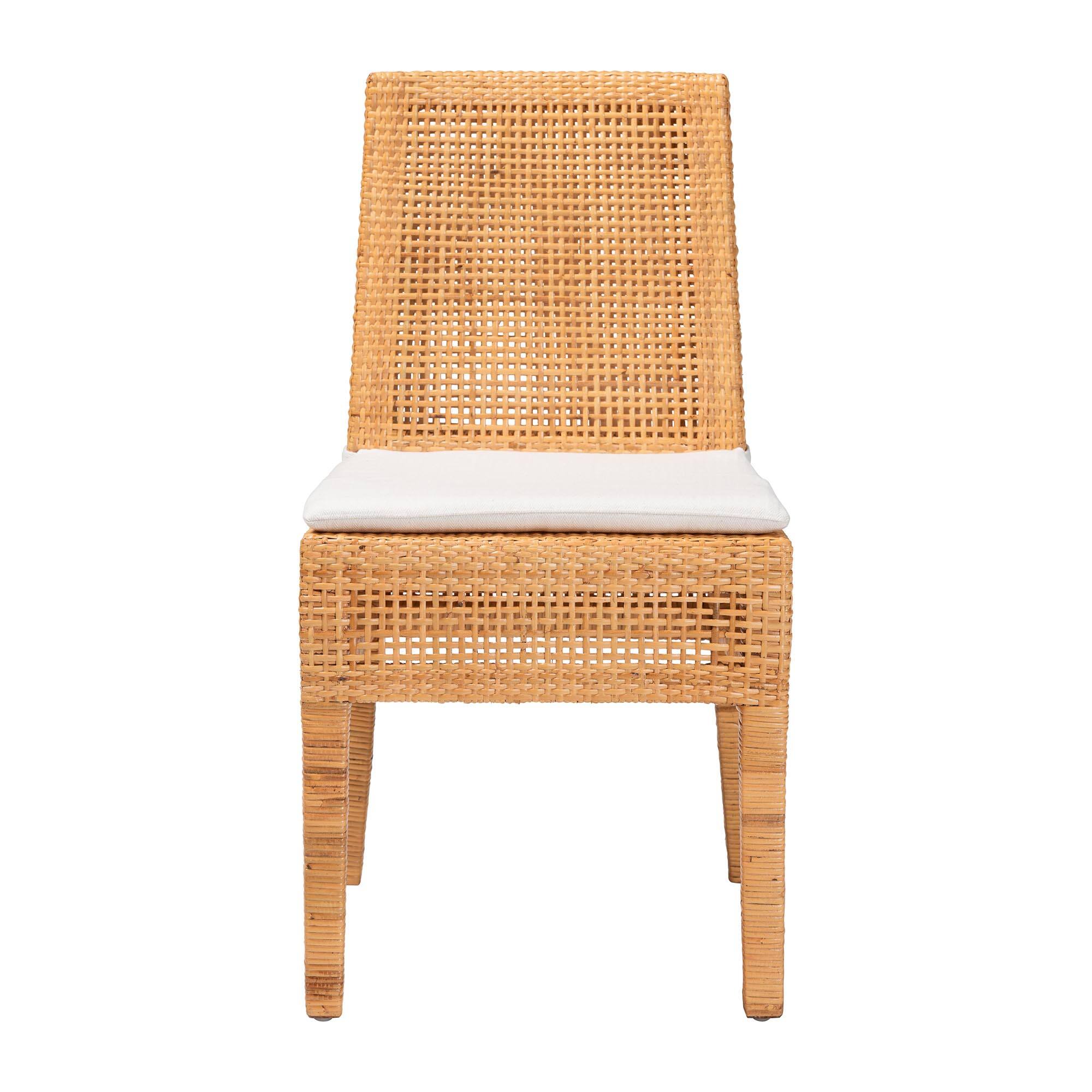 Angle. bali & pari - Morris Bohemian Rattan Dining Chair - Light Honey/White.