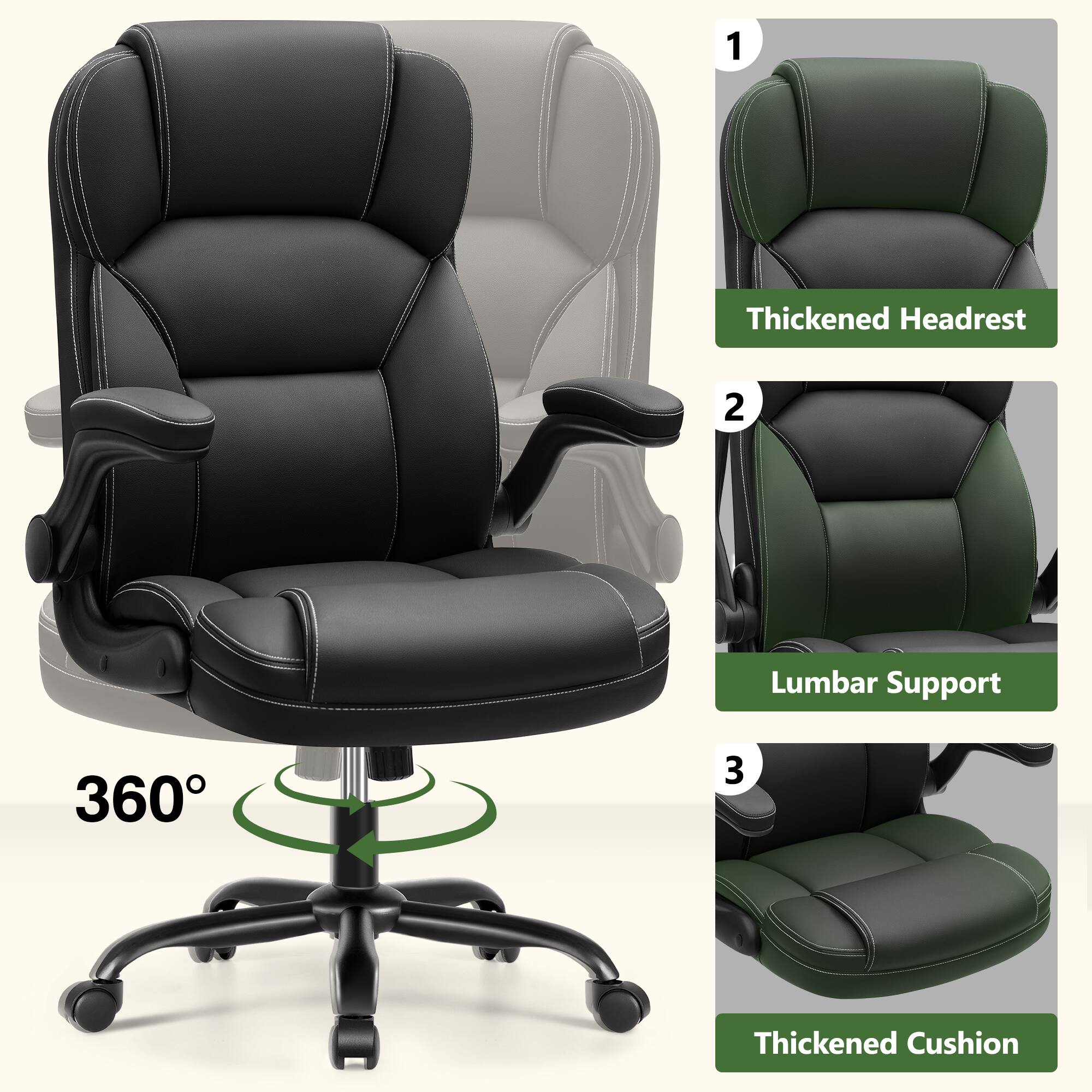 1. Thickened Headrest
2. Lumbar Support
3. Thickened Cushion