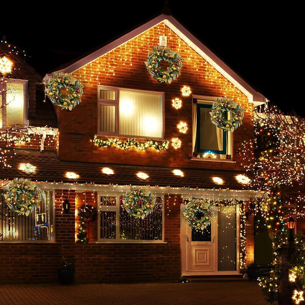 Back. Schertz - Pre-Lit Christmas Wreath w/ 30 LED Lights, Battery Operated, Outdoor - Wreaths-gold.