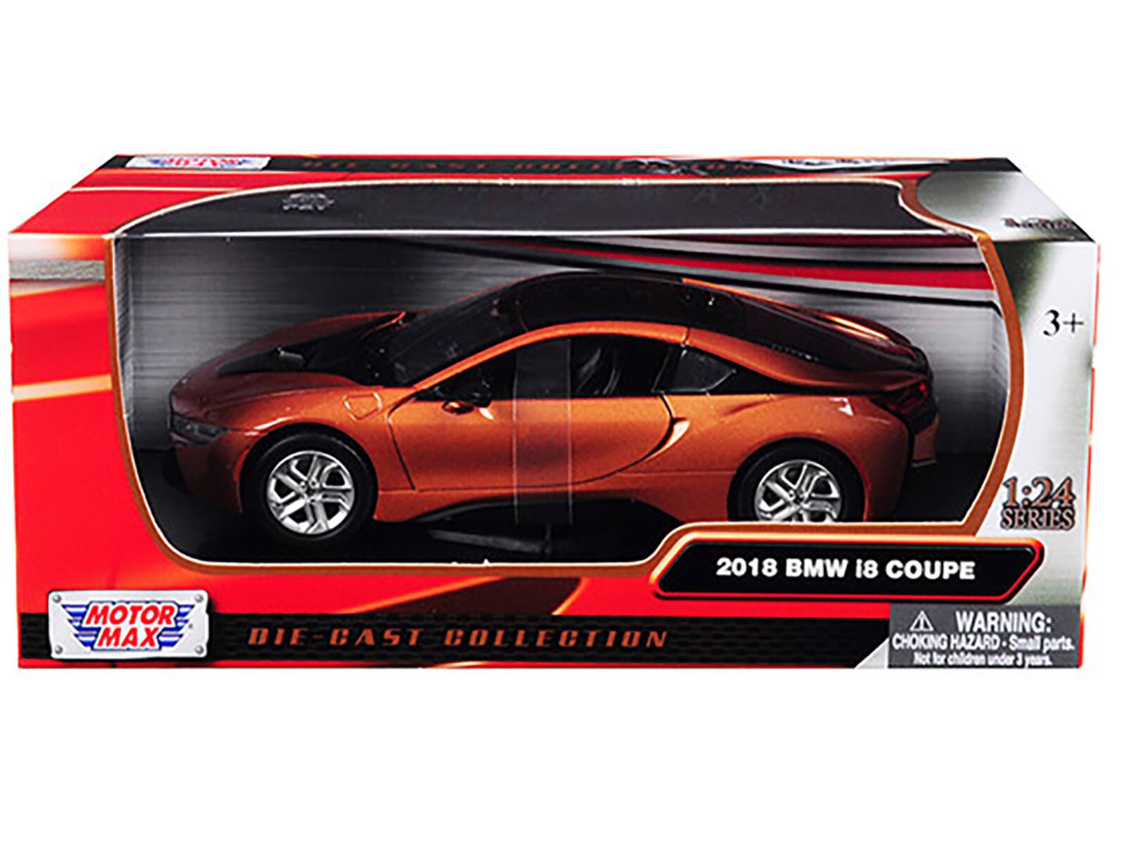 3+  
1:24 SERIES  
2018 BMW i8 COUPE  
MOTOR MAX DIE-CAST COLLECTION  

WARNING: CHOKING HAZARD - Small parts. Not for children under 3 years.