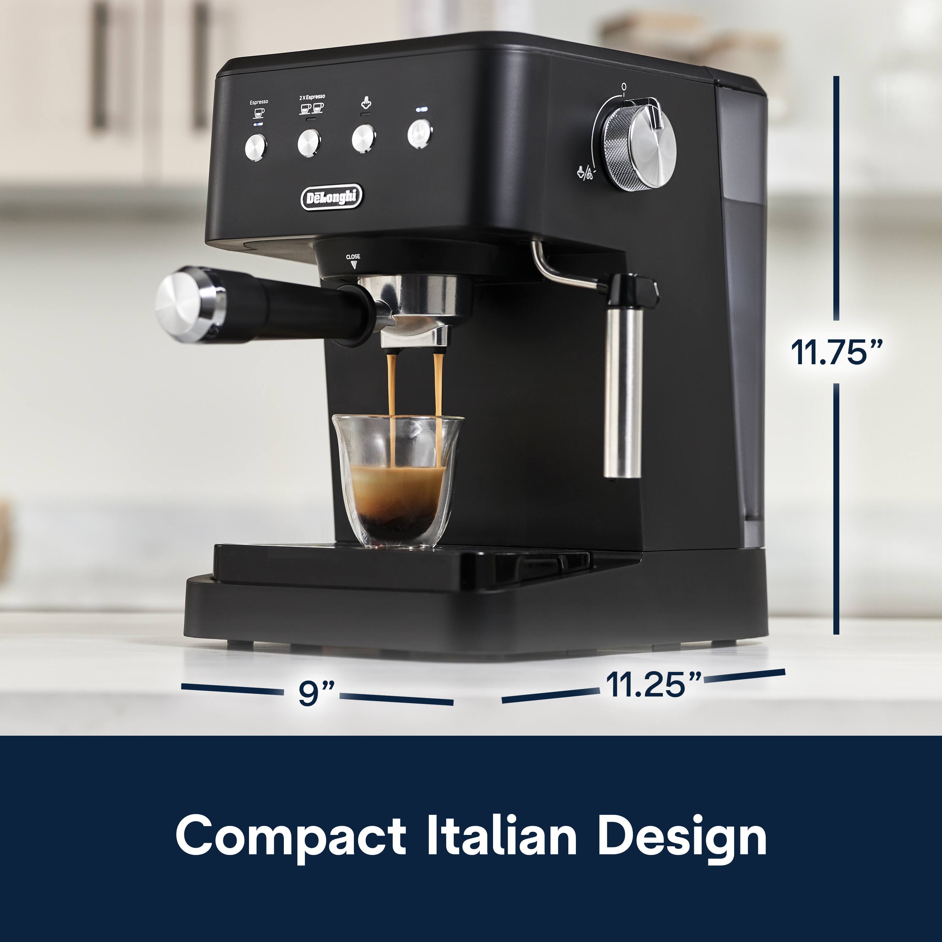 N R n - DeLonghi - T 11.75" 9" 11.25" Compact Italian Design