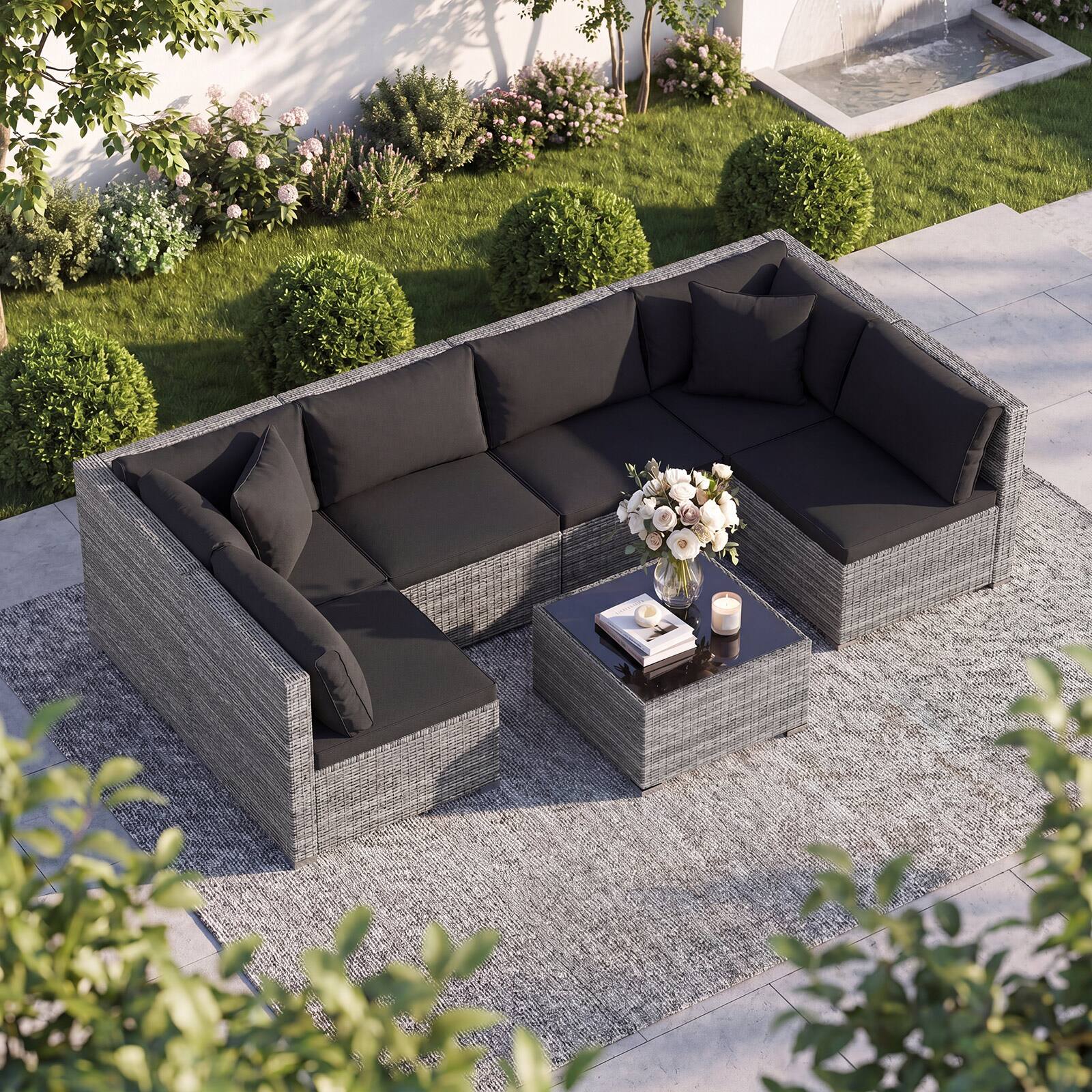 Alt View 6. Costway - 7PCS Patio Rattan Furniture Set Sectional Sofa Cushioned Garden - Black.