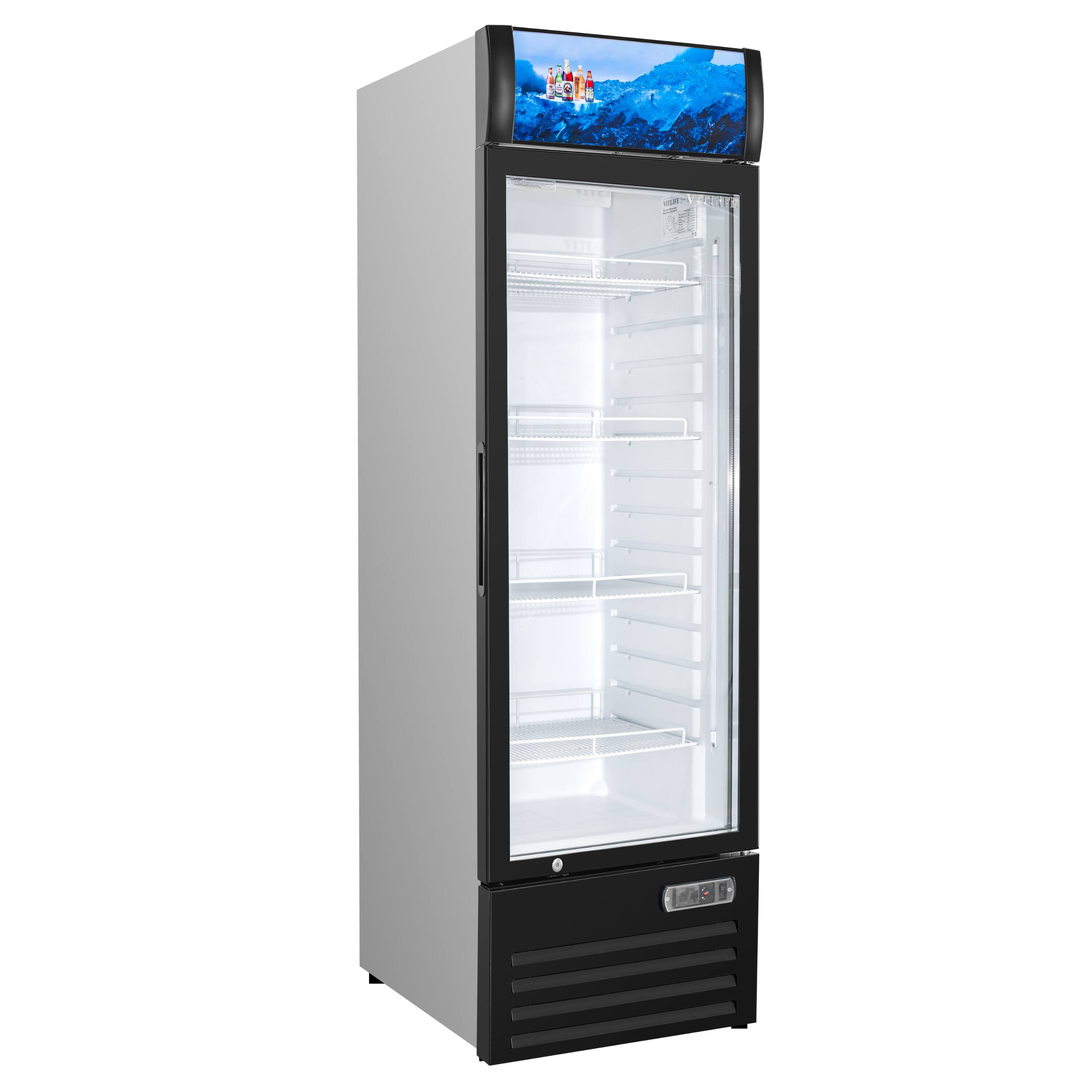 Angle. Equator - Equator Vitlife 12.3 Cu Ft Commercial Glass Door Merchandiser Refrigerator, LED, Adjustable Shelves, Auto Defrost ETL - Black.