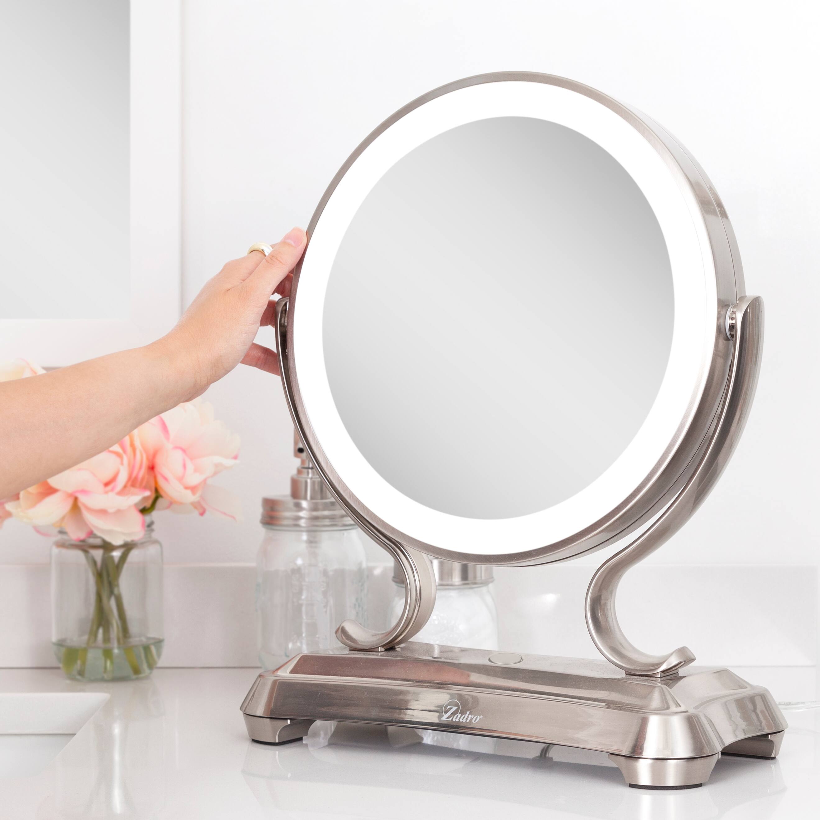 Alt View 2. Zadro - Glamour LED Lighted Makeup Mirror with Dual 5X/1X Magnifications and 3 Lighting Options - Satin Nickel.