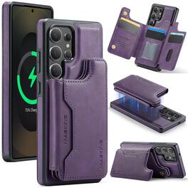 Dteck - for Samsung Galaxy S25 Ultra Magnetic Wallet Case,2-in-1 Detachable RFID Blocking Card Slots Pocket,Mag Safe Compatible - Purple