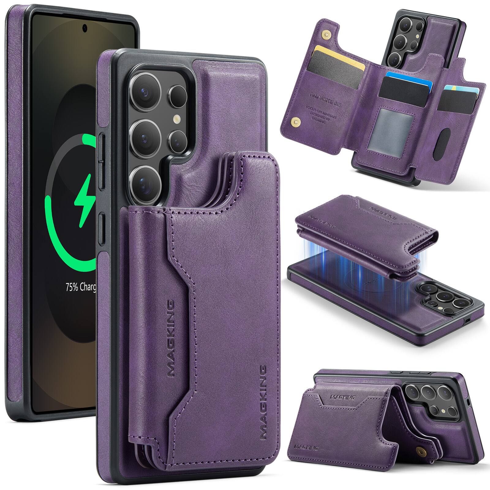 Dteck - for Samsung Galaxy S25 Ultra Magnetic Wallet Case,2-in-1 Detachable RFID Blocking Card Slots Pocket,Mag Safe Compatible - Purple