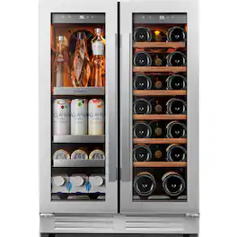Ca'Lefort - 24 Inch Wine and Beverage Refrigerator, 3 Color LED, Dual Zone Wine Fridge,20 Bottles &60 Cans,Built-in Beverage Cooler - Stainless Steel
