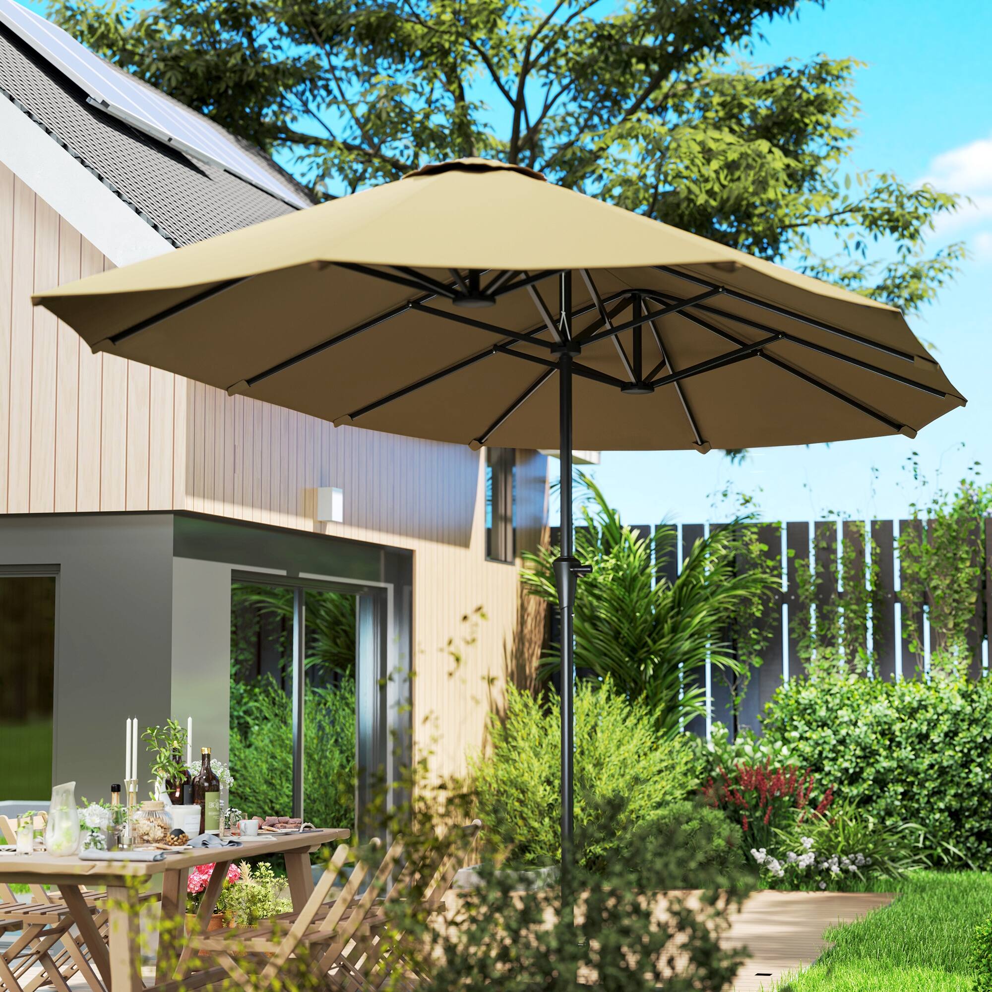Alt View 5. Outsunny - 13 ft. Extra Large Patio Umbrella, UPF30+ Double Umbrella Outdoor Patio with Easy Crank Handle, Vents for Garden, Pool - Coffee.