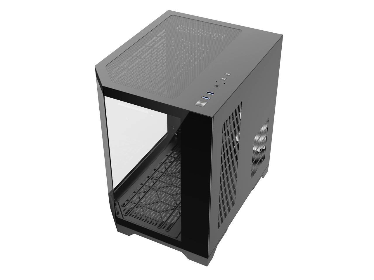 Alt View 5. DIYPC - DIYPC DIY-CUBE03-BK Black Dual USB3.0 Tempered Glass Micro ATX Gaming Computer Case w/ 3 x Tempered Glass Panel - Black.