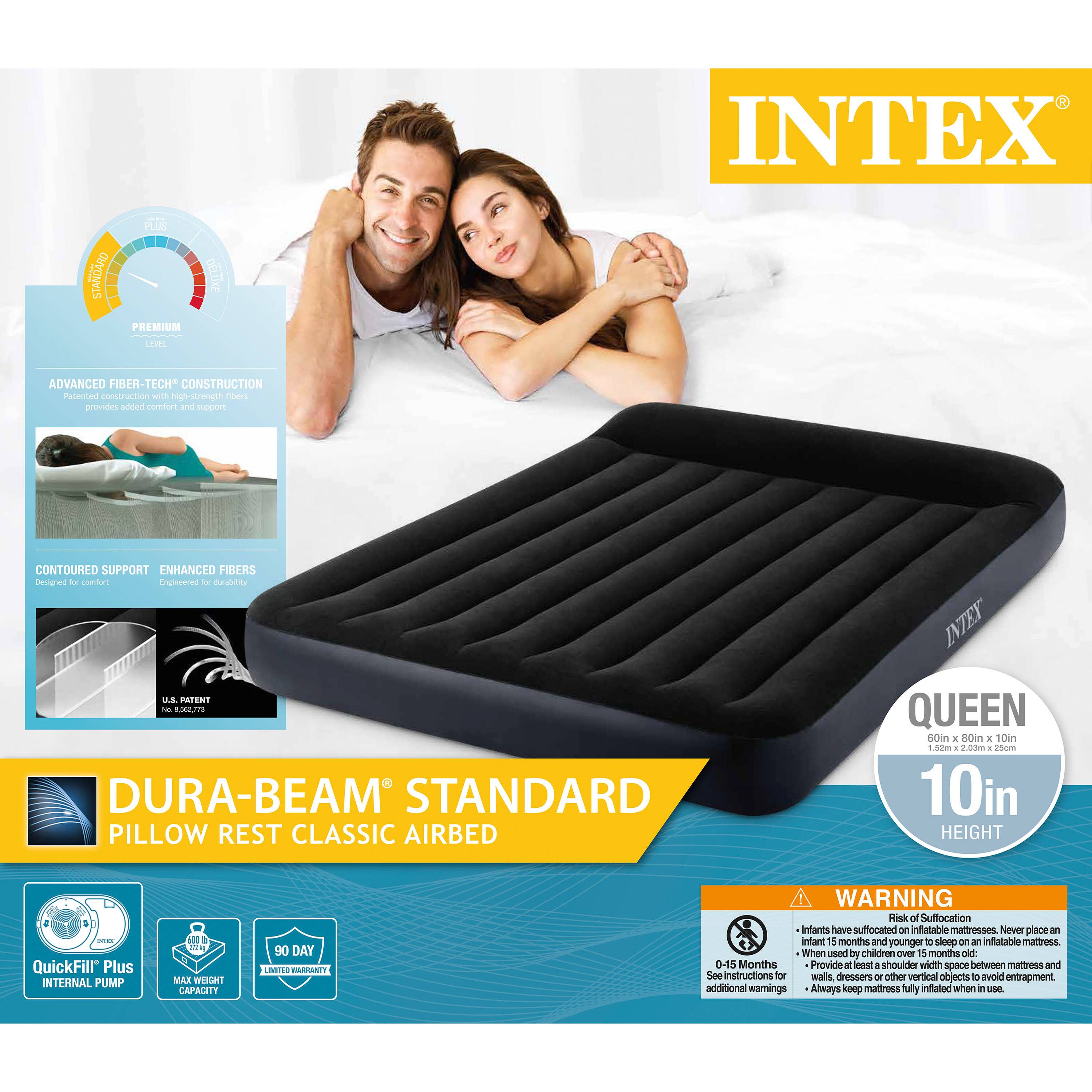 Alt View 14. Intex - Dura Beam Pillow Rest Classic Queen Airbed Mattress with Built In Pump - Blue.