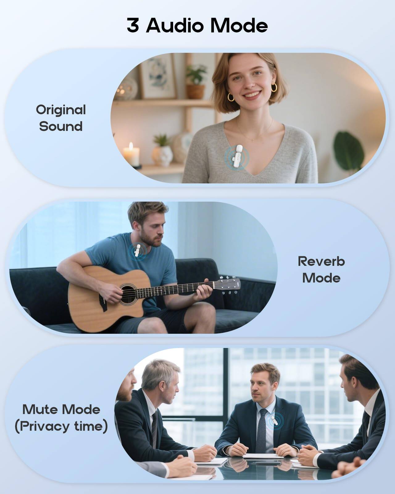 3 Audio Mode

- Original Sound
- Reverb Mode
- Mute Mode (Privacy time)