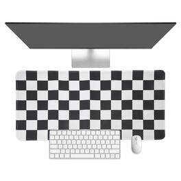 Unique Bargains - Checkered Desk Mat, 31.5x15.7 Inch Mouse Pad, Non-Slip Rubber, Stitched Edges, Soft, for Computer/Laptop - Black/White
