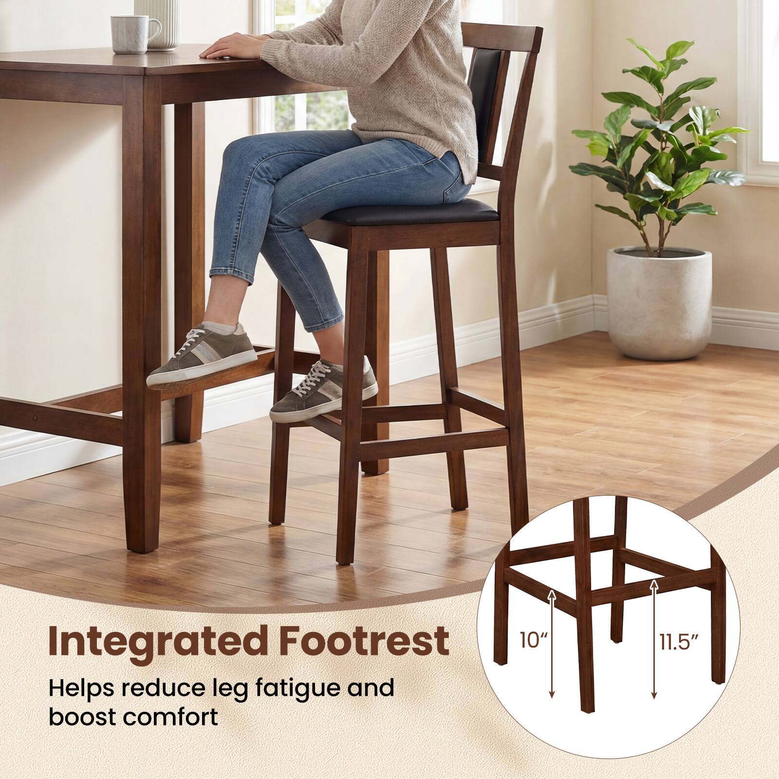 Integrated Footrest  
Helps reduce leg fatigue and boost comfort  
10" x 11.5"
