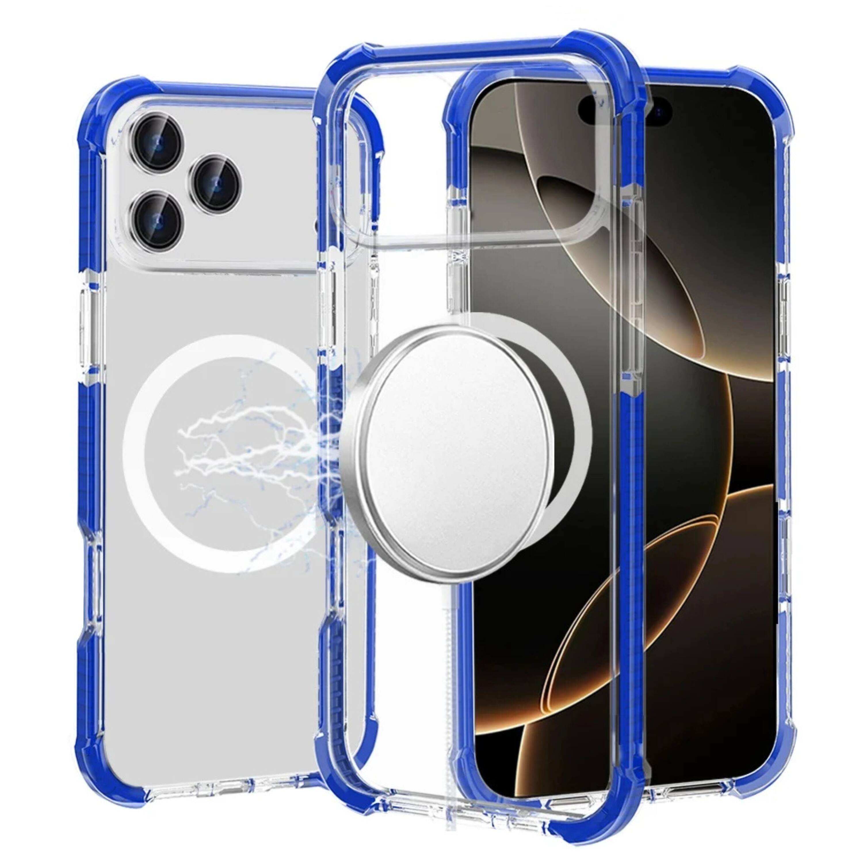 Front. Kitcheniva - Magnetic Circle Transparent Protective Cover With Tempered Glass For iPhone 17 Pro Max Blue - Blue.