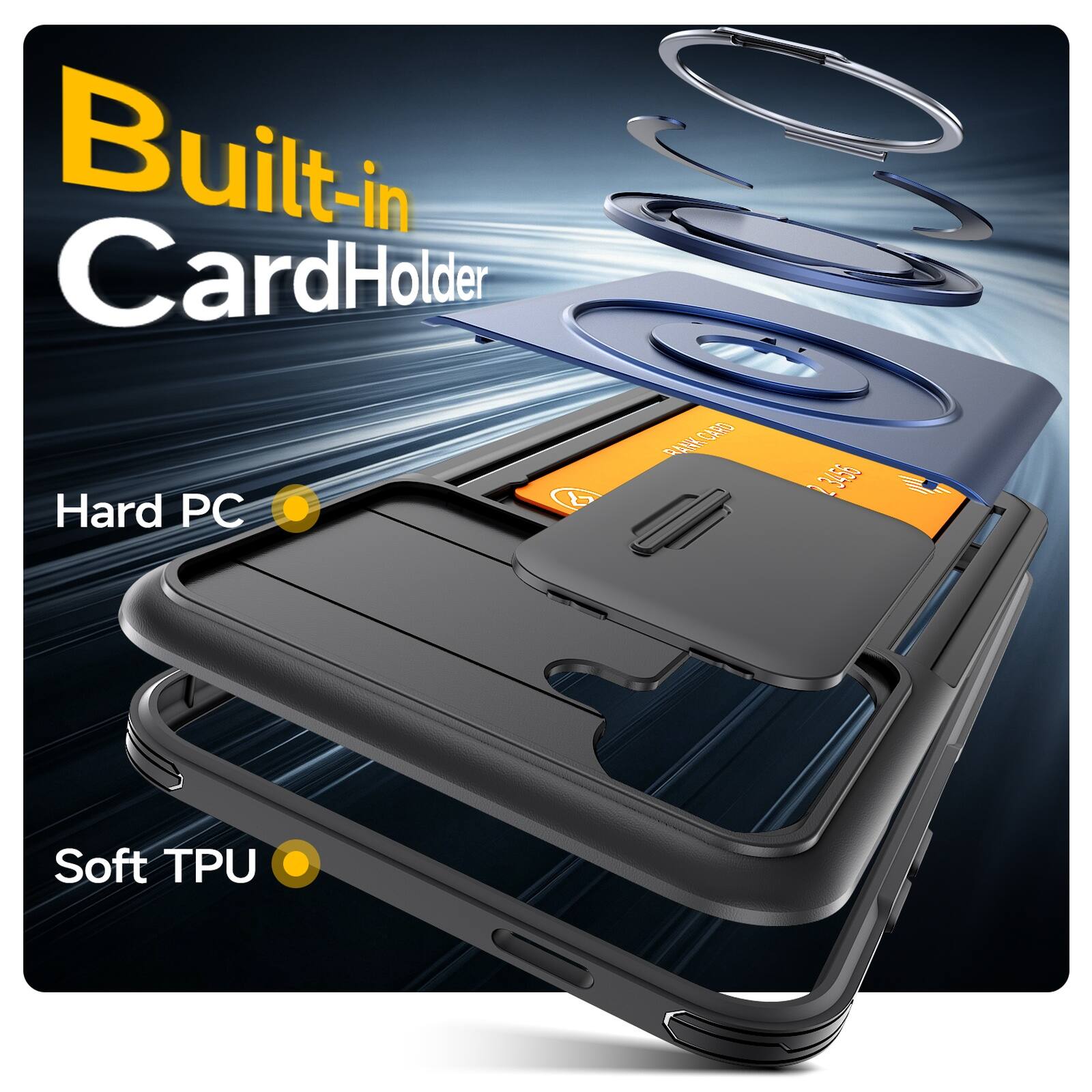 Built-in CardHolder  
Hard PC & Soft TPU