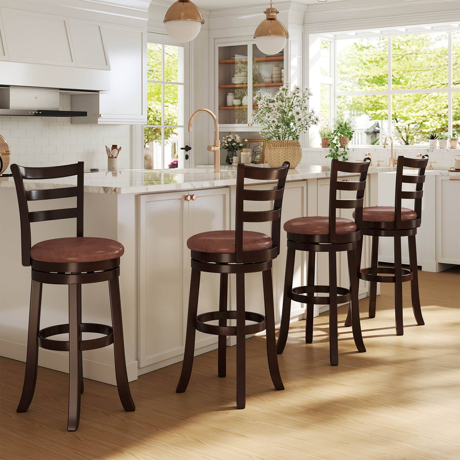 Alt View 1. Costway - Costway 30" Bar Height Swivel Barstools Set of 4 with Back, Faux Leather Seat for Pub - Cappuccino.