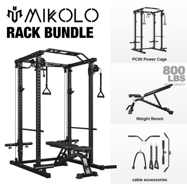 Mikolo - Power Cage, Squat Rack, Multi-function Free Weight Workout Machine with Strength Training Attachments - Black