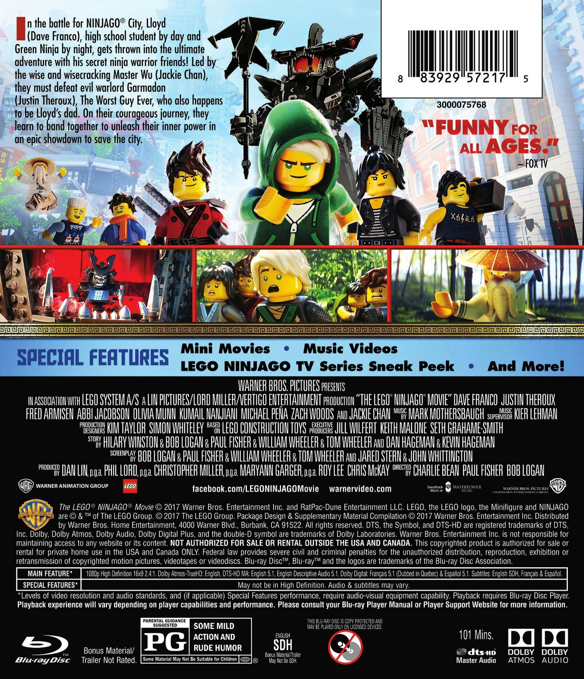 Back. The Lego Ninjago Movie (Blu-ray + DVD) [Blu-ray].