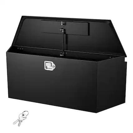 Front. VEVOR - Trailer Tongue Box, 49" x 13.9" x 18.5" Steel Trailer Tongue Tool Box, Heavy Duty Storage Organizer with Lock and Keys - Black.