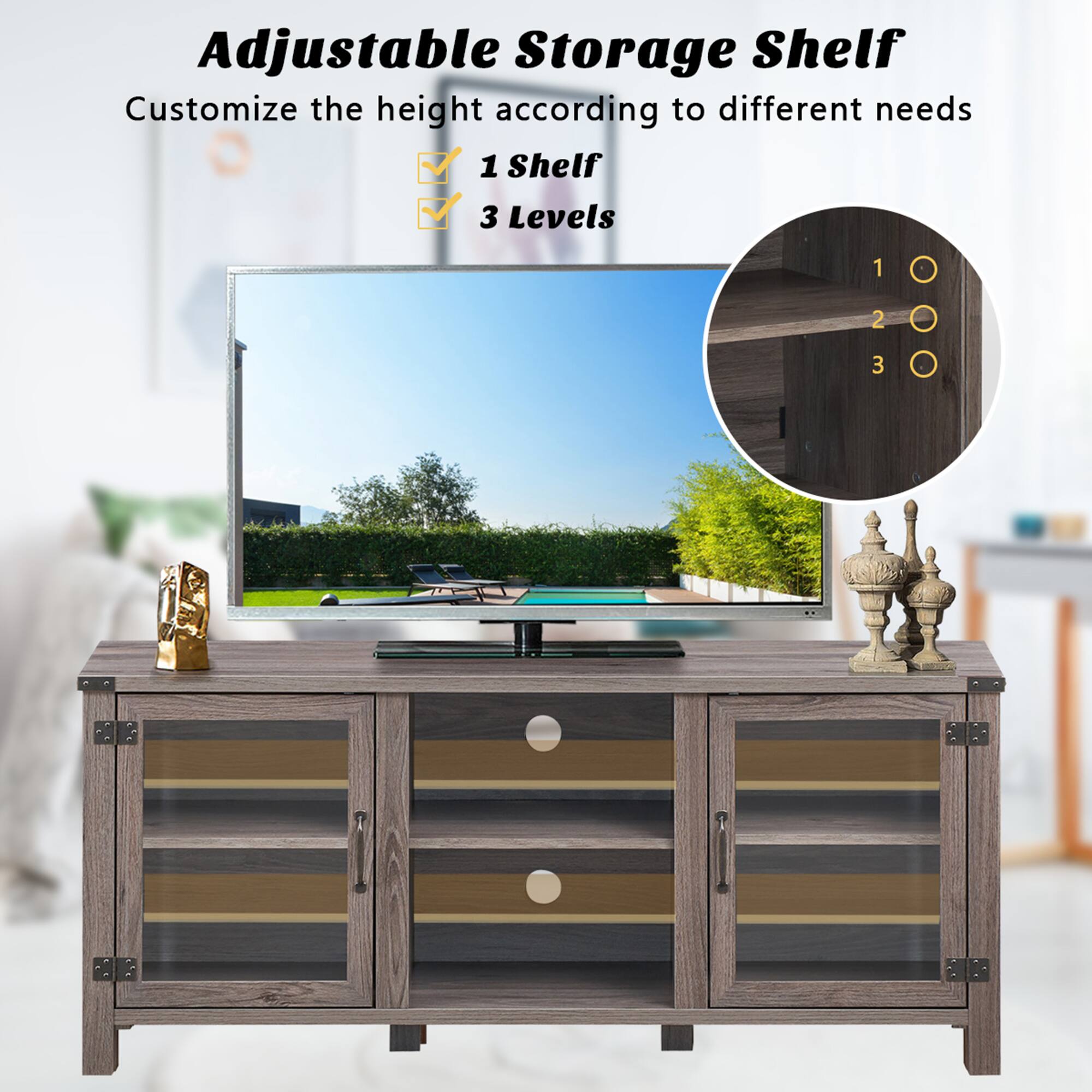 Adjustable Storage Shelf: Customize the height according to different needs. 1 Shelf, 3 Levels.