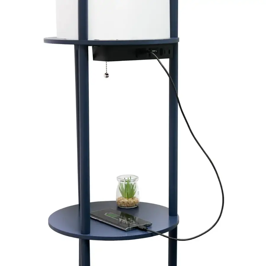 Alt View 14. Simple Designs - Round Etagere Storage Floor Lamp with 2 USB, 1 Outlet - Navy.