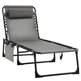 Outsunny - Reclining Chaise Lounge Chair, Portable Sun Lounger, Folding Camping Cot with Adjustable Backrest and Removable Pillow - Gray
