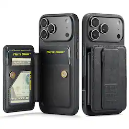 Dteck - for Apple iPhone 17 Pro Max Wallet Case,Vintage PU Leather Shockproof Cover with RFID Flip Card Holder & Finger Clip - Black