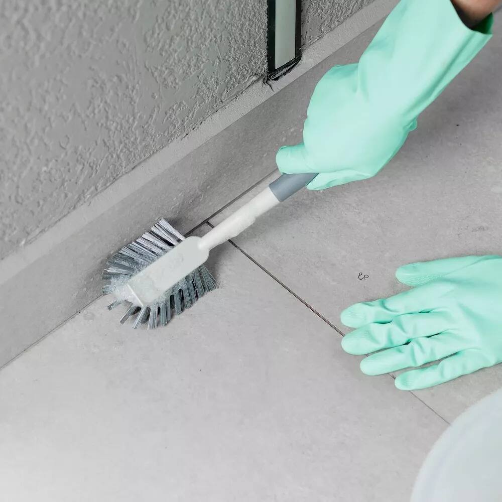 Alt View 1. OU - OU Multipurpose Scrub Brush w Built-In Scraper, Cleaning Scrubber Brush for Bathroom & Kitchen.