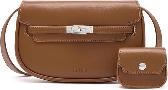 Front. Vulpecula Spade - Small Crossbody Purse for Women Compact Vegan Leather Purse with Multi Pockets Shoulder Handbags for Travel - W Brown.